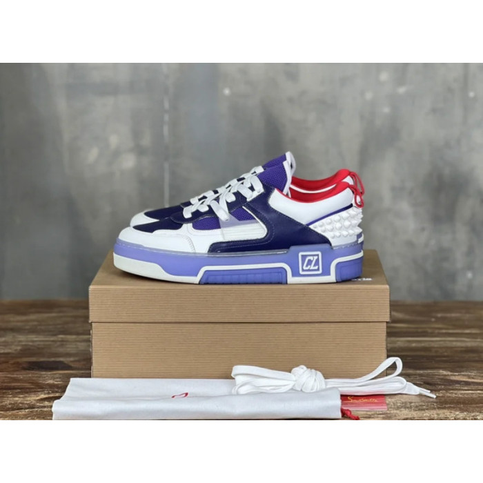 Christian Louboutin Purple White Mixed‑Media Spiked Low‑Top Sneakers