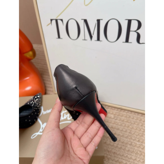 Christian Louboutin Black Mesh 100mm Mixed‑Crystal‑Embellished Pointed Toe Stiletto Heel Pumps