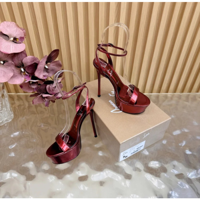 Christian Louboutin Red Metallic 150mm Platform Ankle‑Strap High‑Heel Sandals