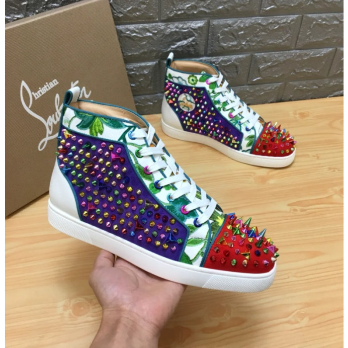 Christian Louboutin Floral Print Multicolor Spiked 20mm High‑Top Sneakers