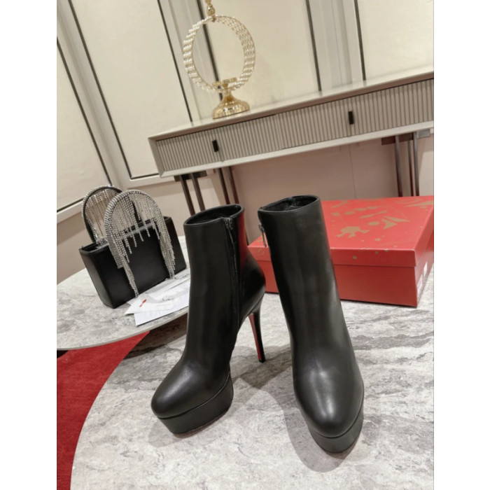 Christian Louboutin Black Leather 150mm Platform Stiletto Ankle Boots