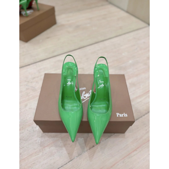 Christian Louboutin Green Patent Leather 85mm Pointed‑Toe Slingback Stiletto Heel Pumps