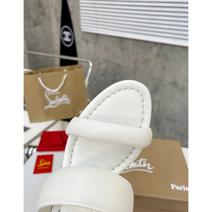 Christian Louboutin White Leather 55mm heel Slide Sandals