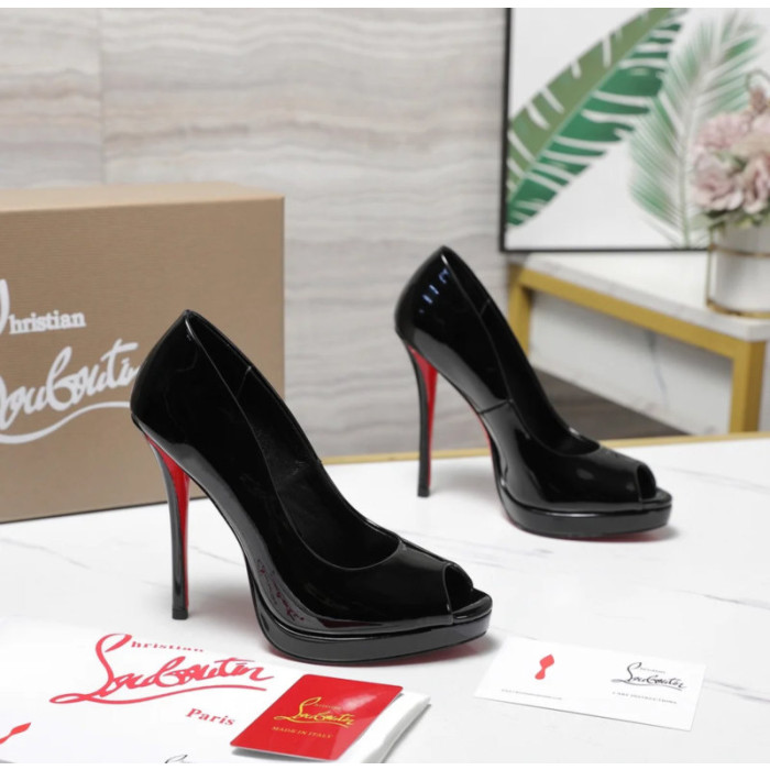 Christian Louboutin Lady Z 120 Black Patent Peep‑Toe Platform Stiletto Heel Sandals