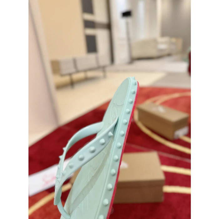 Christian Louboutin Mint Green Spiked Rubber Flip‑Flops
