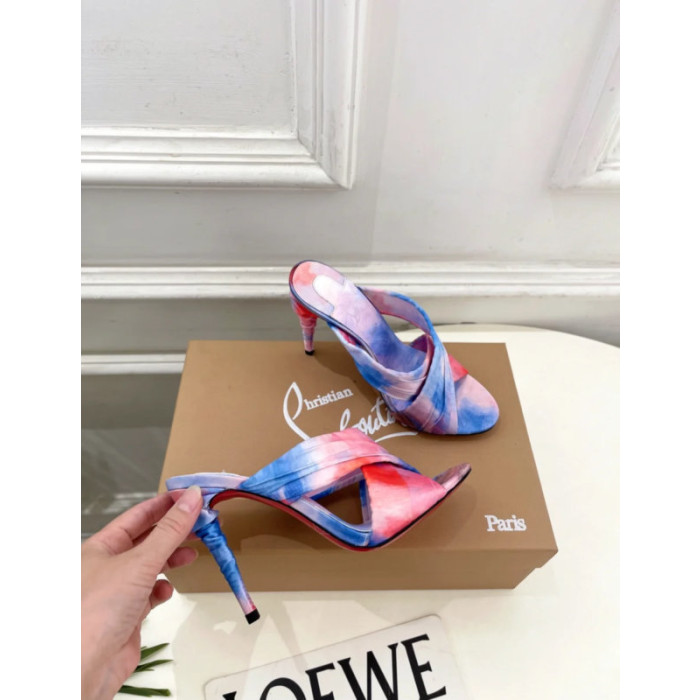 Christian Louboutin Pink‑Blue Tie‑Dye Crisscross Mule High Heel Sandals 100mm heel