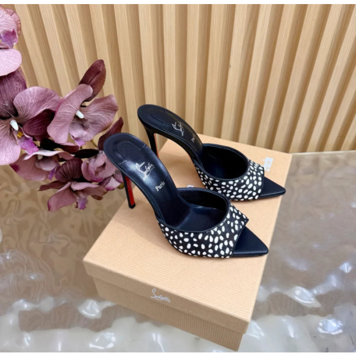 Christian Louboutin Black‑Base Dalmatian Pony Hair 100mm Stiletto Heel Mules