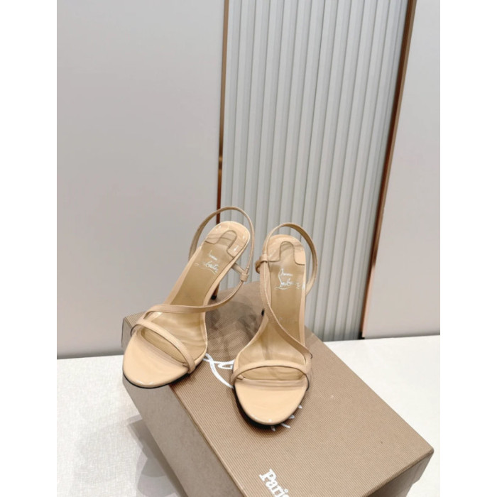 Christian Louboutin Nude Patent Leather 100mm Stiletto Heel Slingback Sandals
