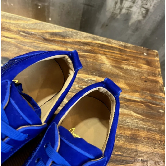 Christian Louboutin Royal Blue Suede Crystal‑Encrusted Low‑Top Sneakers