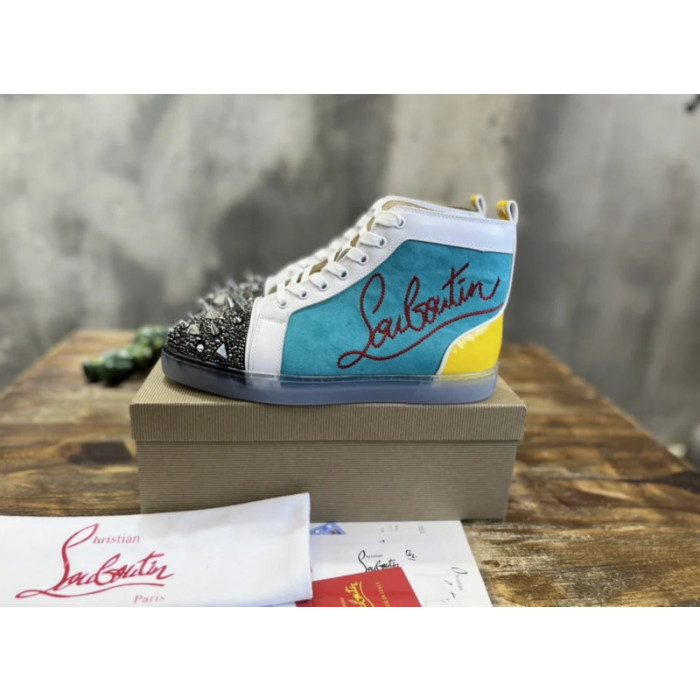 Christian Louboutin Multicolor Mixed‑Media Spiked High‑Top Sneakers