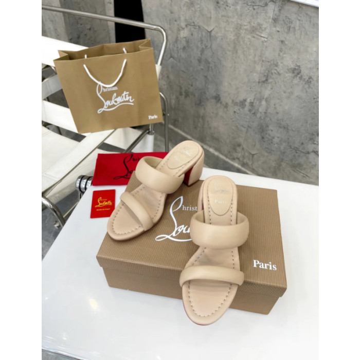 Christian Louboutin Beige Leather 55mm heel Slide Sandals