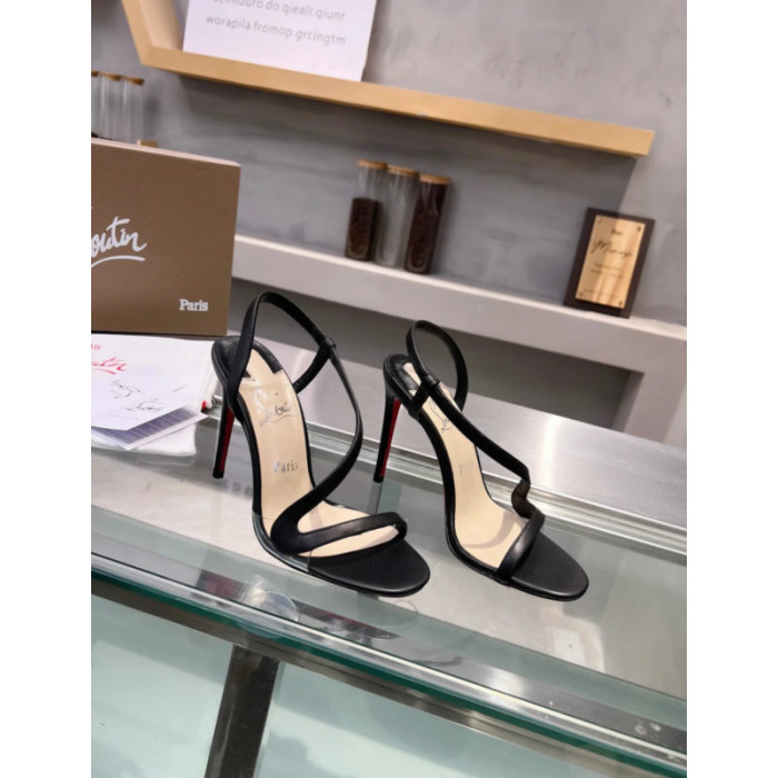 Christian Louboutin Black Nappa Asymmetric Curved Strap Slingback Sandal 100mm heel