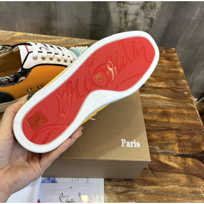 Christian Louboutin Color‑Block Spiked Rhinestone Low‑Top Sneakers