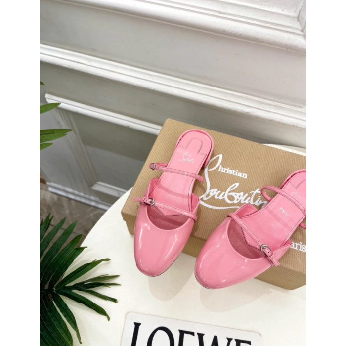 Christian Louboutin Pink Patent Leather Slingback Mary Jane Flat Mules