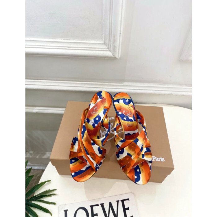 Christian Louboutin Abstract Print Satin 100mm Spiral Heel Mule Sandals