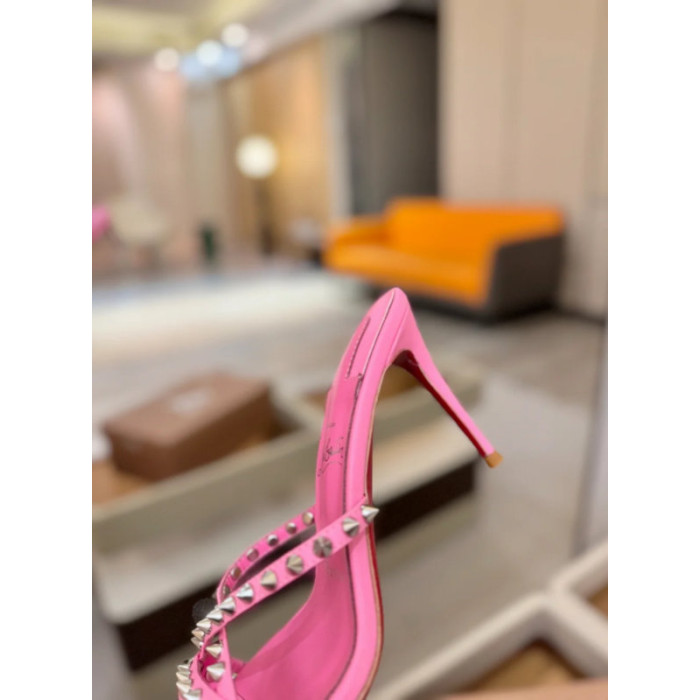 Christian Louboutin Bubblegum Pink Leather 100mm heel Spiked Mule Sandals