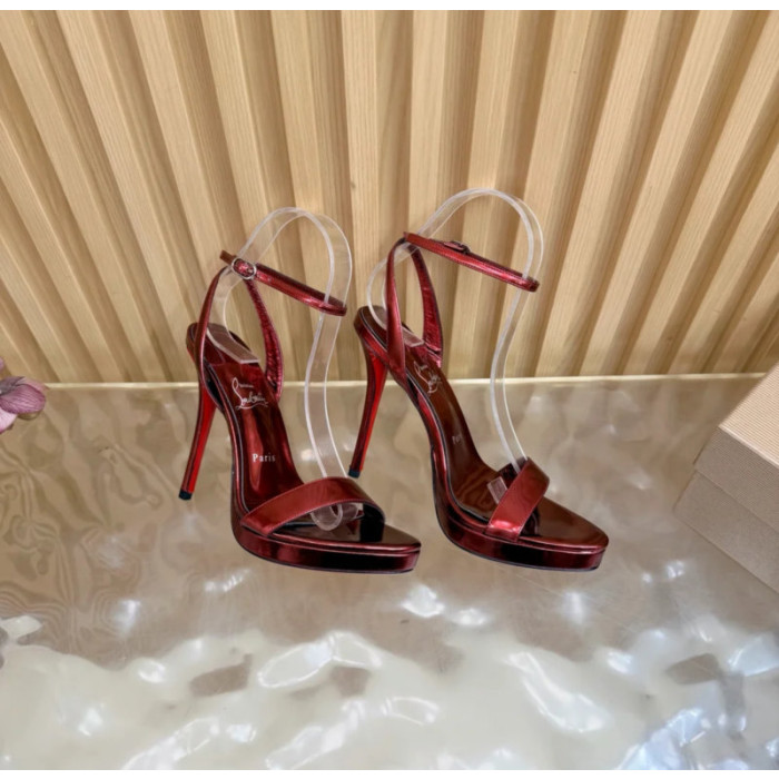 Christian Louboutin Metallic Red Patent Ankle‑Strap Platform High‑Heel Sandals 120mm heel