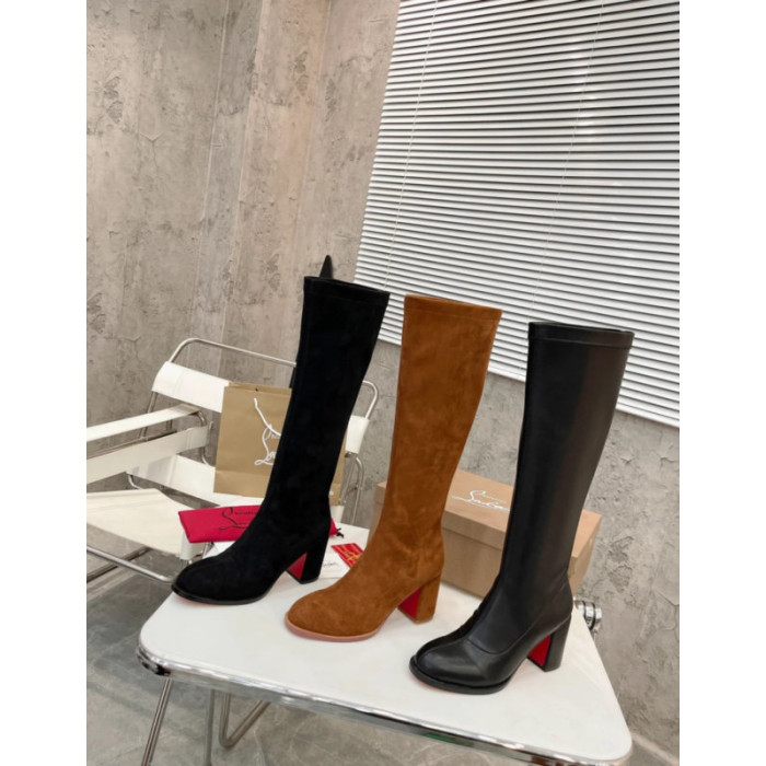 Christian Louboutin Black Smooth Leather 85mm heel Block‑Heel Knee‑High Boots