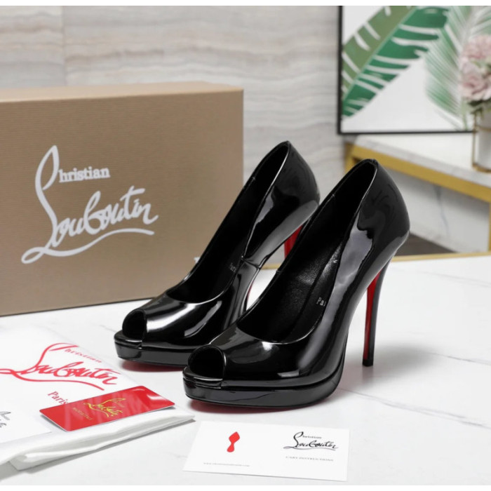 Christian Louboutin Lady Z 120 Black Patent Peep‑Toe Platform Stiletto Heel Sandals