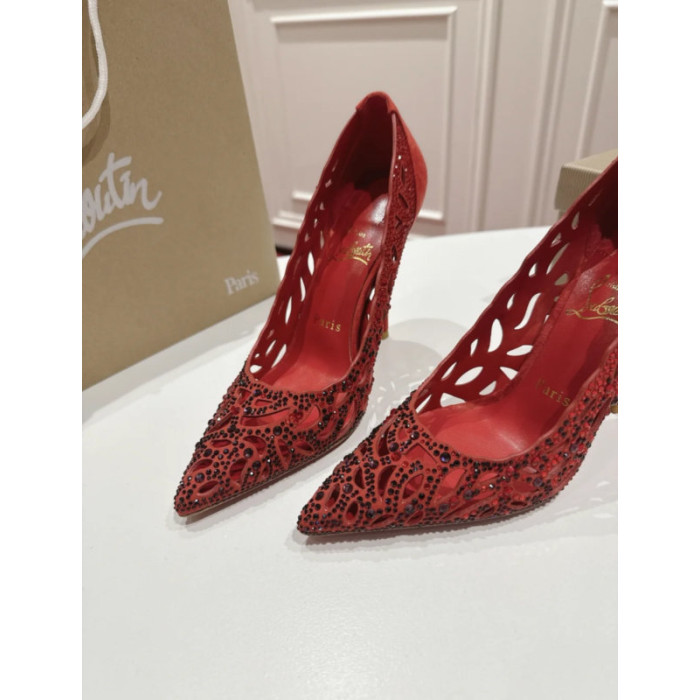 Christian Louboutin Black Suede Multi‑Crystal Cut‑Out 120mm Stiletto Heel So Kate Pumps