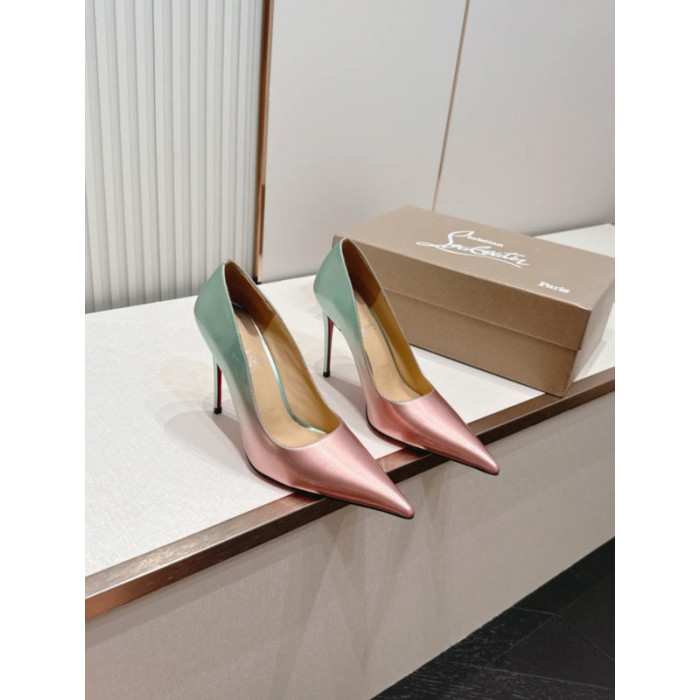 Christian Louboutin Pink‑Mint Gradient Patent 85mm Stiletto Heel Pointed‑Toe Pumps