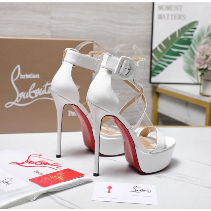 Christian Louboutin White Patent 150mm Platform Ankle‑Strap Heel Sandals