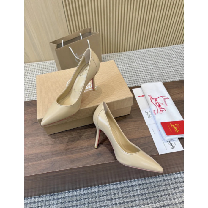 Christian Louboutin Beige Leather 85mm Sporty Kate Pointed Toe Stiletto Heel Pumps