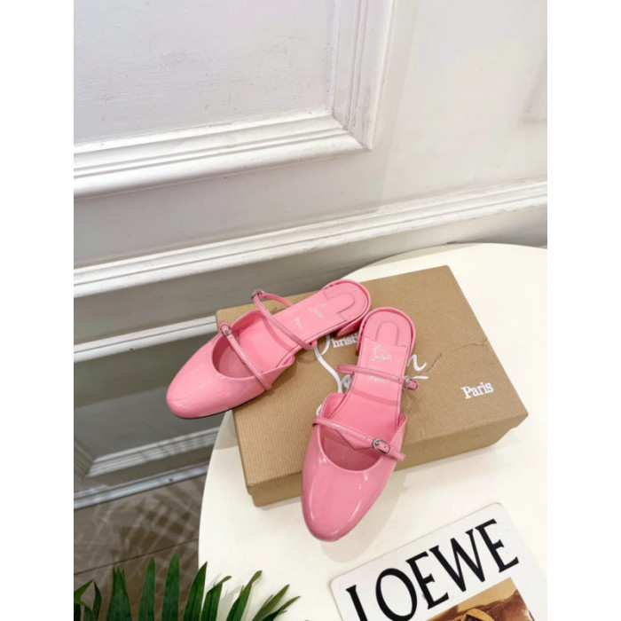 Christian Louboutin Pink Patent Leather Slingback Mary Jane Flat Mules