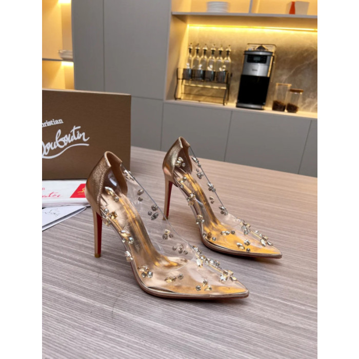 Christian Louboutin Clear PVC Golden Crystal‑Set 100mm Stiletto heel Pumps
