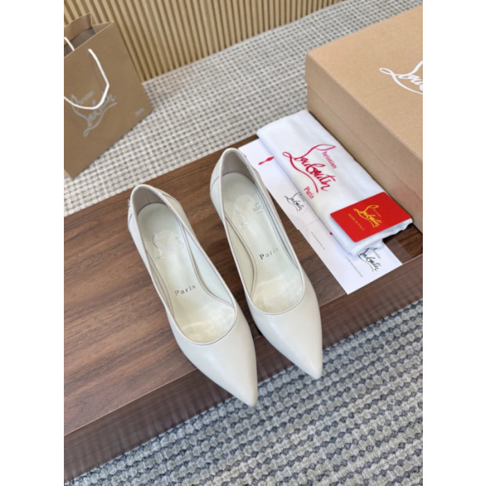 Christian Louboutin White Leather 85mm Sporty Kate Pointed Toe Stiletto Heel Pumps