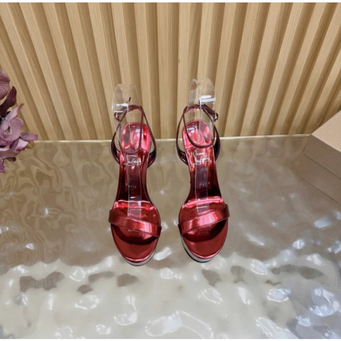 Christian Louboutin Red Metallic 150mm Platform Ankle‑Strap High‑Heel Sandals