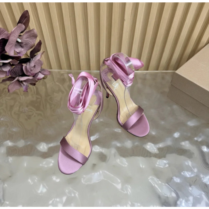 Christian Louboutin Dusty Rose Satin 100mm Ankle‑Wrap Tie Stiletto Sandals
