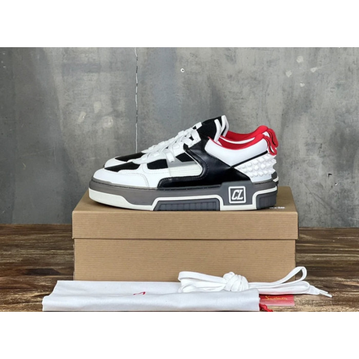 Christian Louboutin Black‑White Leather Spiked Platform Low‑Top Sneakers