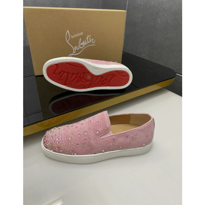 Christian Louboutin Pink Suede Crystal‑Embellished Slip‑On Sneakers