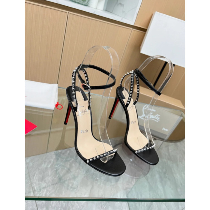 Christian Louboutin Black Spiked Ankle‑Strap 100mm heel Sandal