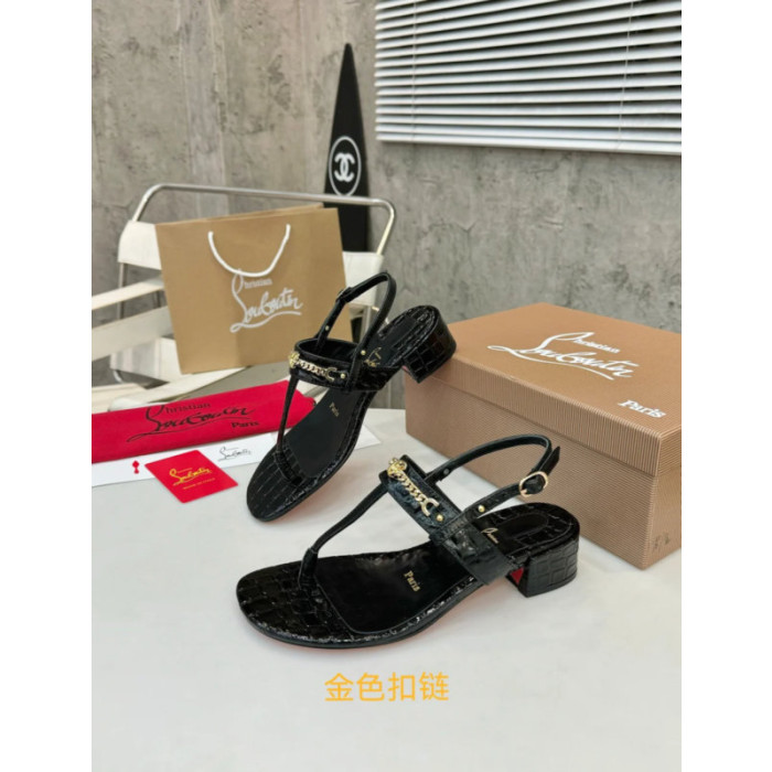 Christian Louboutin Black Croc‑Embossed 45mm Block Heel Thong Sandals
