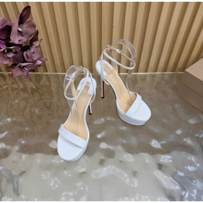 Christian Louboutin White Patent 150mm Platform Ankle‑Strap High‑Heel Sandals