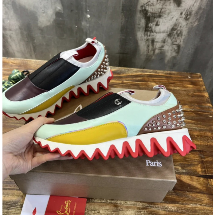 Christian Louboutin Multicolor Patchwork Spiked Slip‑On Sneakers
