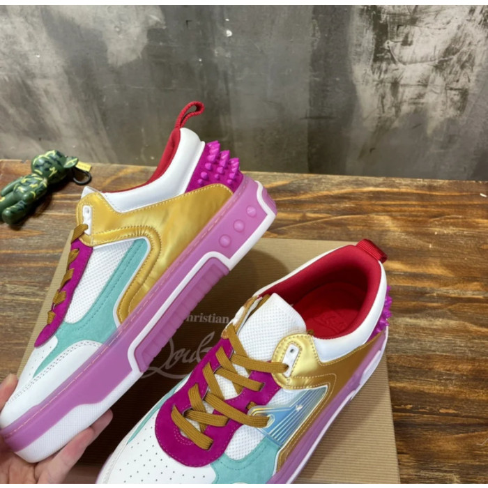 Christian Louboutin Multicolor Patchwork Spiked Low‑Top Sneakers