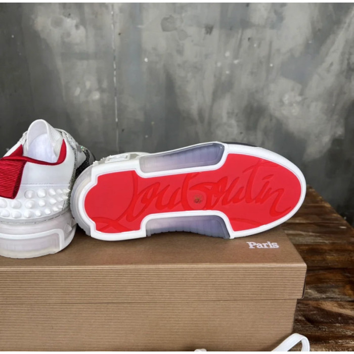 Christian Louboutin White Grey Purple Glitter Studded Low‑Top Sneakers