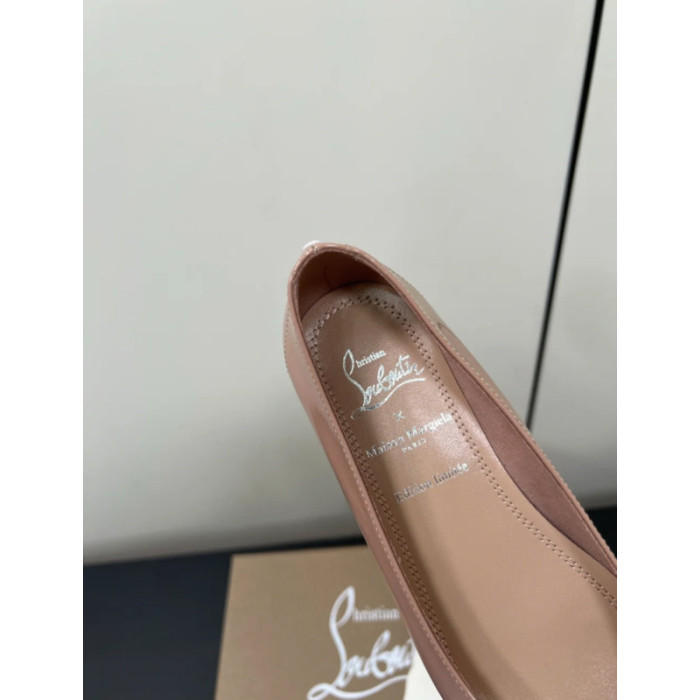 Christian Louboutin Nude Patent Leather Tabi Split‑Toe Flat Shoes
