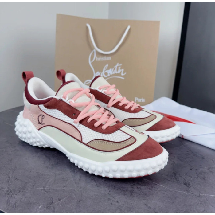 Christian Louboutin Pink‑Burgundy Chunky Bubble‑Sole Lace‑Up Sneakers