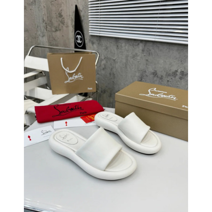 Christian Louboutin White Leather Flat Slide Sandal
