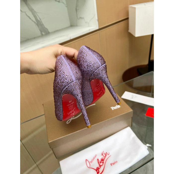 Christian Louboutin Lavender Crystal‑Encrusted Scalloped 100mm heel Pump