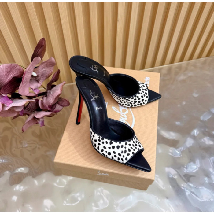 Christian Louboutin Dalmatian Print Pony Hair 100mm Stiletto Heel Mules