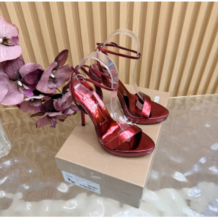 Christian Louboutin Metallic Red Patent Ankle‑Strap Platform High‑Heel Sandals 120mm heel