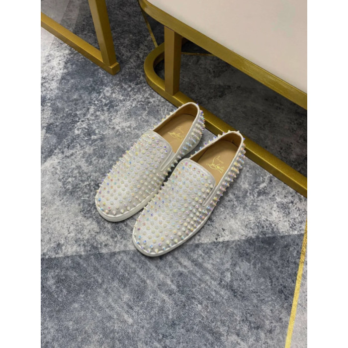 Christian Louboutin Iridescent Spike‑Decorated Slip‑On Sneakers