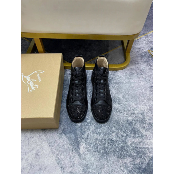 Christian Louboutin Black Strass Rhinestone High‑Top Sneakers