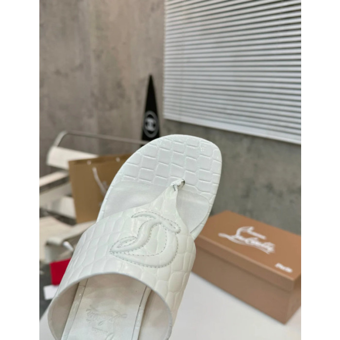 Christian Louboutin White Croc‑embossed Leather 55mm Block Heel Mule Sandal
