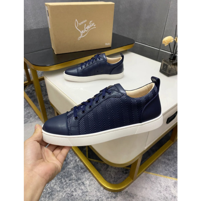 Christian Louboutin Navy Chevron‑Embossed Leather Low‑Top Sneakers